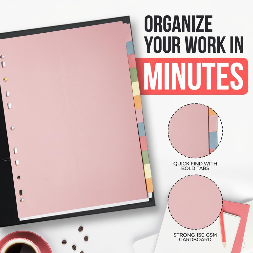 4 Intercalaires Pastel Avec Onglets – Pour Classeurs, Cahiers, Organisation Bureau