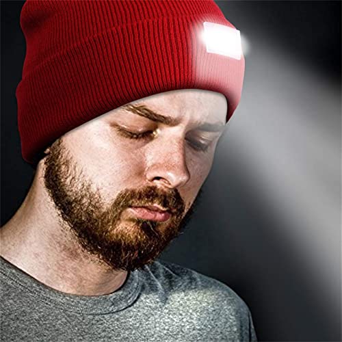 Snowcinda Unisex 5 Led Knitted Flashlight Beanie Hat/Cap For Hunting, Camping, Or Handyman Working - One Size Fits Most Red #TOP1