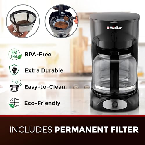 Müellerhome DC-550 Mueller 12-Cup Drip Coffee Maker - Borosilicate Carafe, Auto-Off, Reusable Filter, Anti-Drip, Keep-Warm Function, Clear Water Level Window Coffee Machine thumb #4