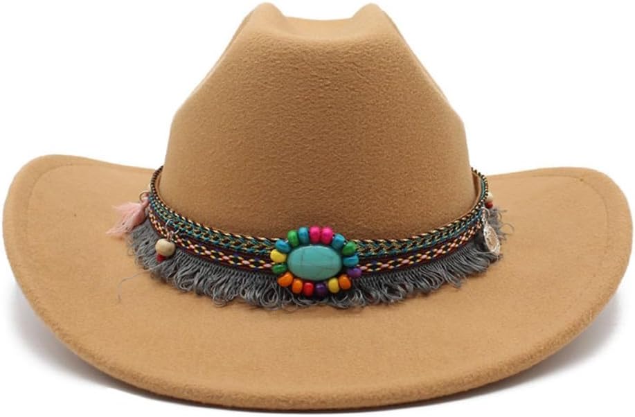 Western Felt Cowboy Hat, Tan with Black Leather Band, Wide Brim, Classic Style