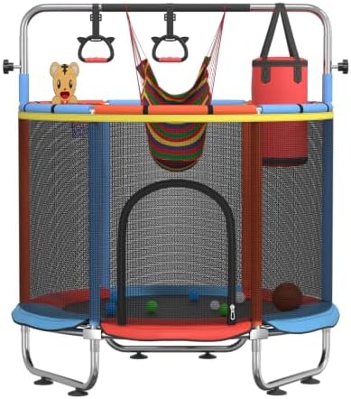 60″ Toddler Trampoline with Net,8 in 1 Activity Center for Kids