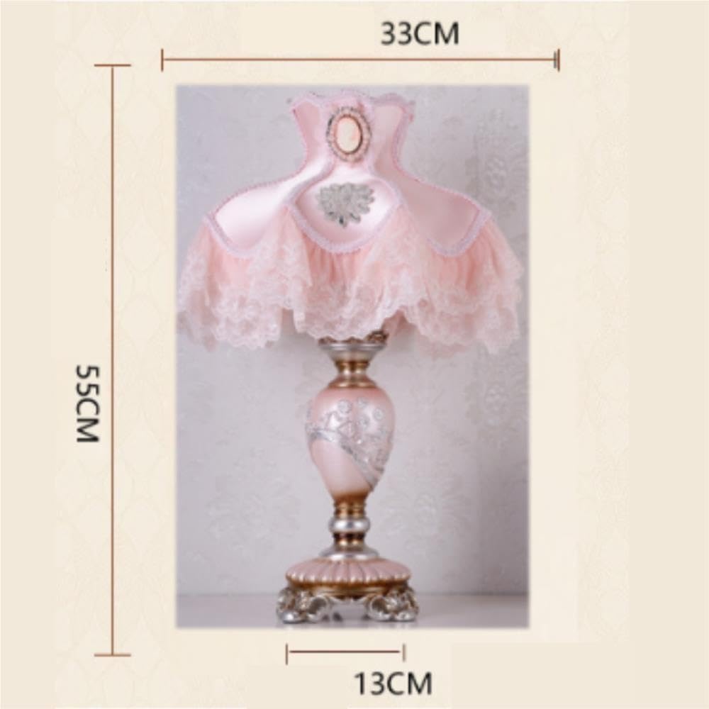 Lampada vintage in pizzo, luce ambientale romantica sul comodino | Pizzo vintage, base in resina, paralume in tessuto, dipinto a mano, luce ambientale