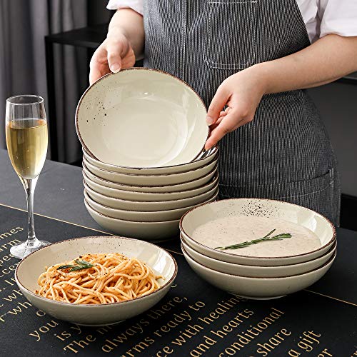 vancasso Suppenteller, Navia 12 teilig Tiefteller bunt aus Steingut, Geschirr Tellerset Suppenschalen, beige grün