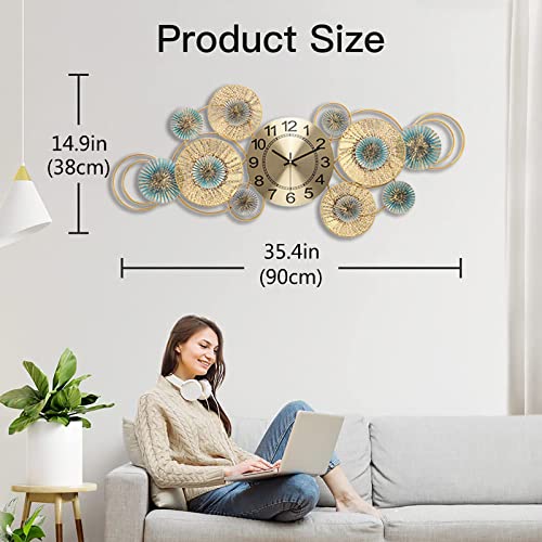 Fmnnfp Large Wall Clock 36 Inch Metal Modern Silent No-Ticking Wall Clocks Creative Decorative Big Wall Clock For Living Room Decor #TOP2