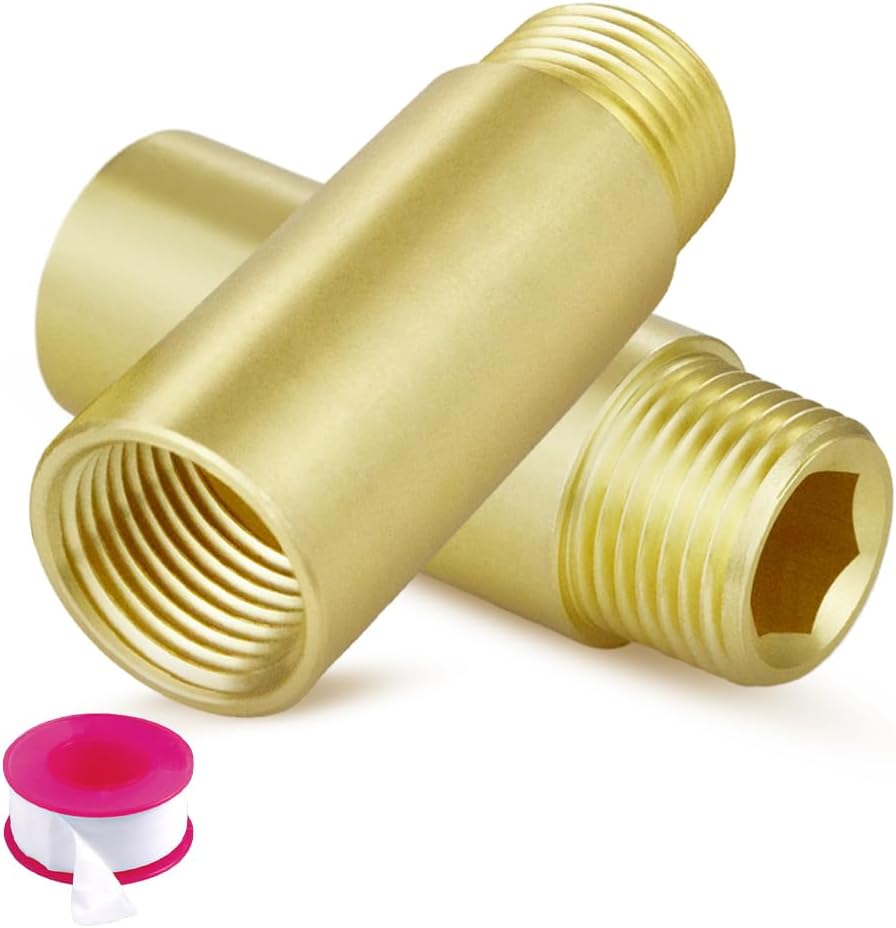 TMOK Brass Pipe Extender, 1/2" NPT Male x 1/2" NPT Female Threaded Pipe Fittings Long Nipple, 2" Length Heavy Duty Extension Adapter for Plumbing Water Air Gas, 2-PACK (Total Length 2.36")
