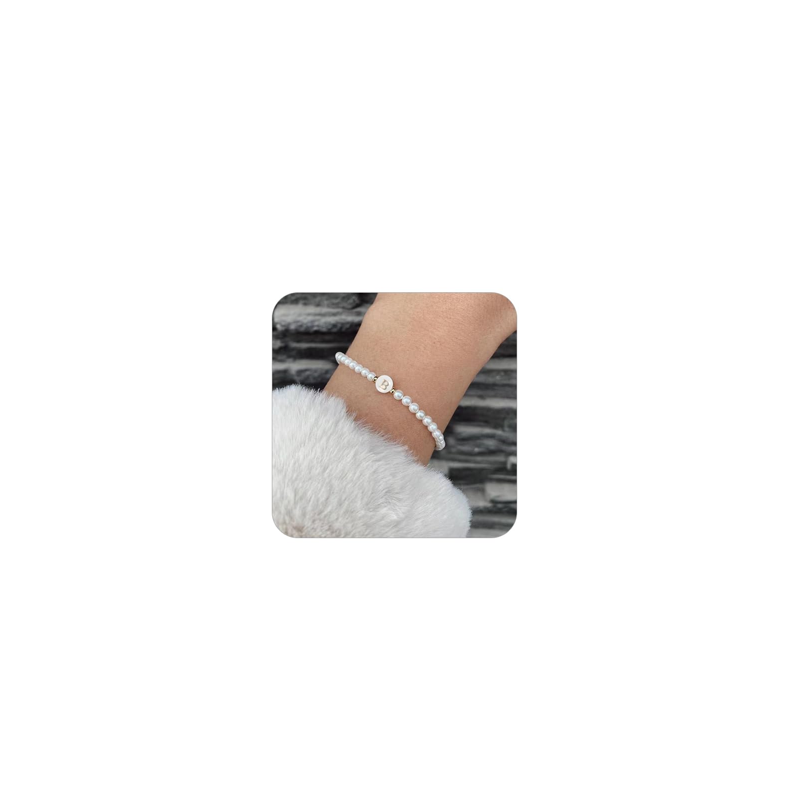 Girls Accessories Pulseras con Iniciales de Letras delicadas para Mujer, Pulsera elástica de Perlas de imitación, Pulsera con Nombre para Mujer y niña, Regalo de joyería, sin Piedras Preciosas