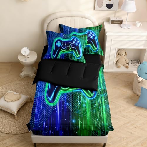 Image of Kids Comforter Set,Zipper Bedding Twin for Teen,Gaming Printed Comforter Set with Fitted Sheets and Pillowcases for All Season(Gamepad Twin)