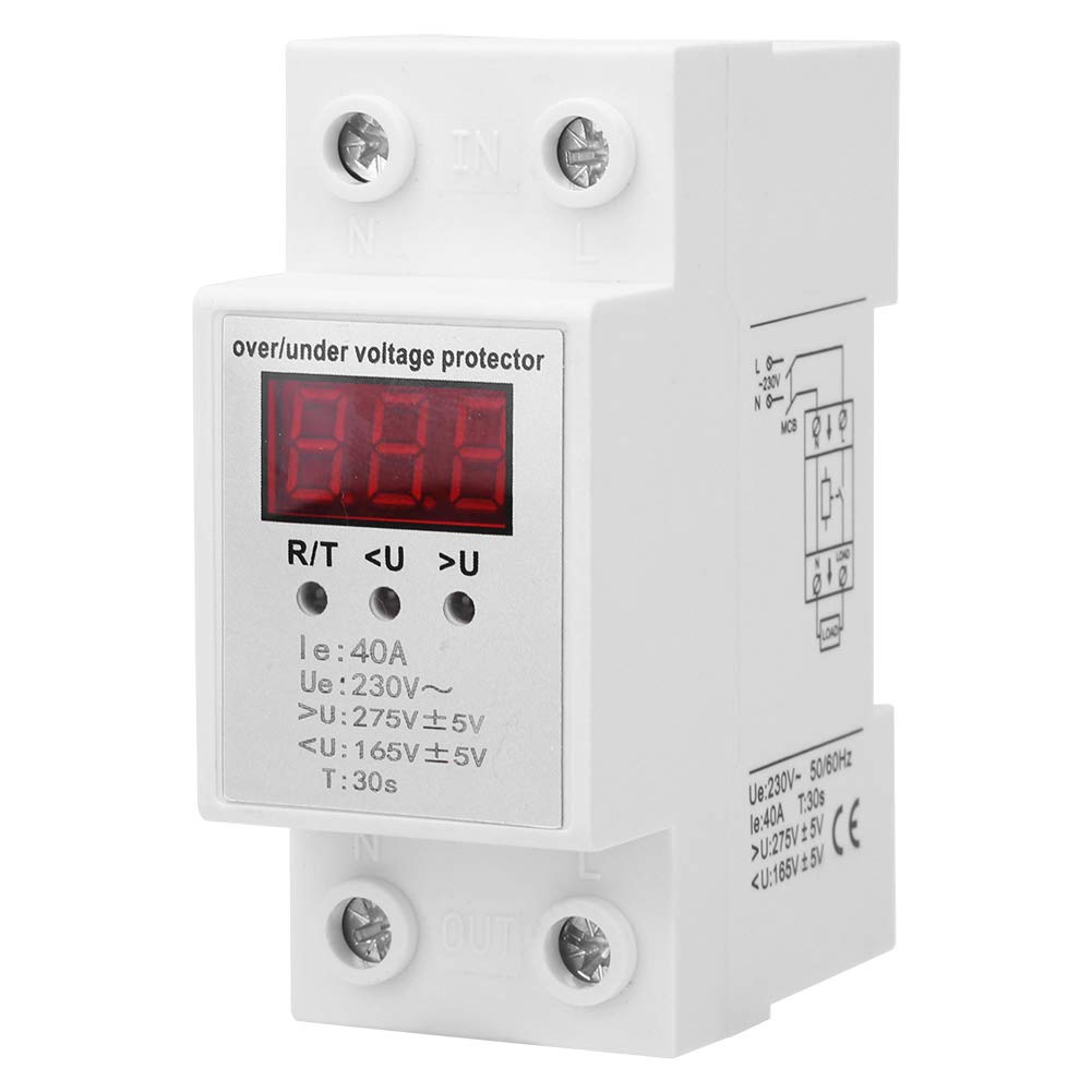 Under over Voltage Protector, BEMS1-40a 230V 40a Digital Under/over Voltage Protector with LCD Display Surge Protection Automatic Delay Protector