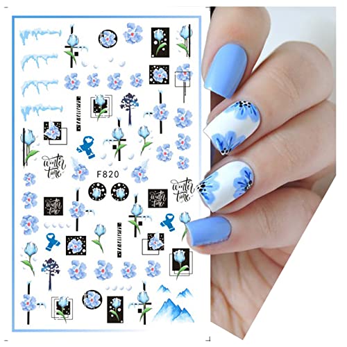 Nail Art Sticker Retro Winter Xmas Tree Cotton Birds Fruit Flower Back Glue Nail Stickers,F820 #TOP19