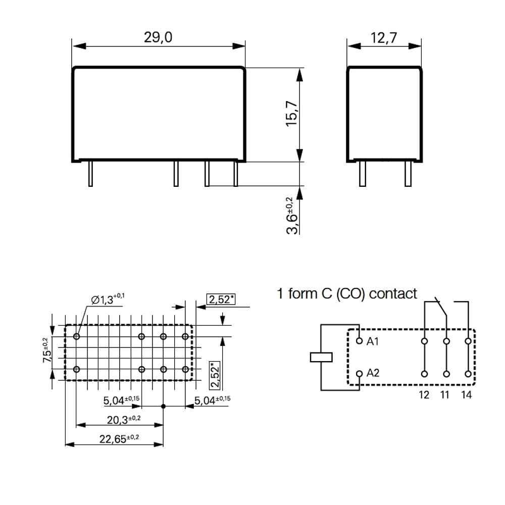 Relais 24 VDC 16 A/250 V RT314024, TE 9-1393239-8
