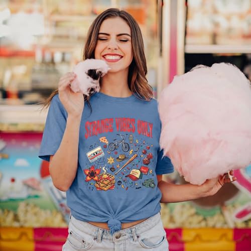 80s Retro Nostalgic Doodle Graphic T-Shirt for Women - Strange Vibes Only Casual Vintage Tee Blue — view 3