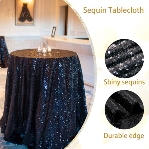 Image of B-COOL Black Sequin Tablecloth Parties Decor: Round Sequin Overlay Shimmer Fabric for Halloween Table Setting Buffet Graduation Party 120 Inch