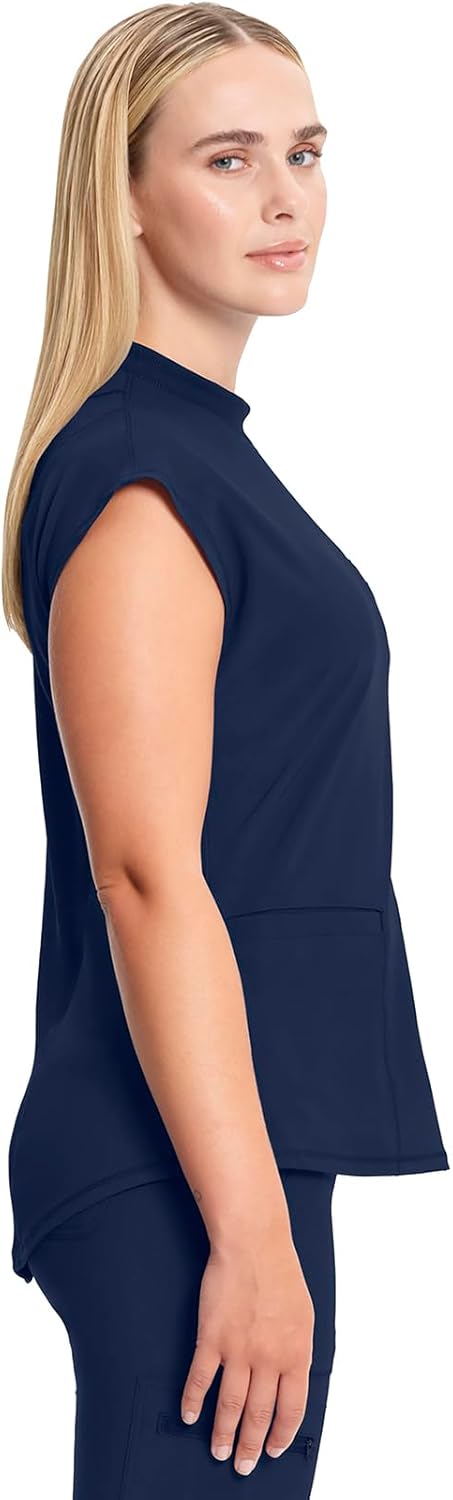 Cherokee Infinity Womens Mock Neck Scrub Top, 4 Pockets, Dolman Sleeves, Rib-Knit Back Panel Stylish Medical Top - CK742A