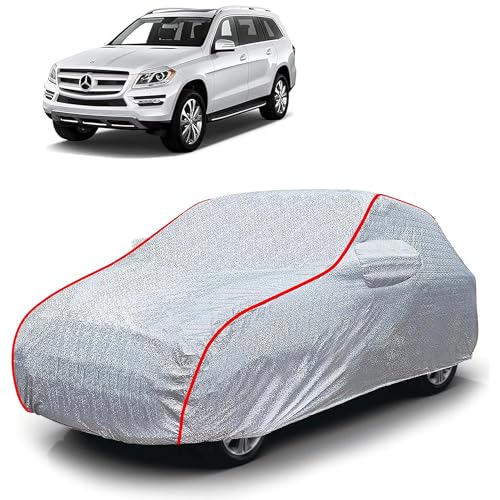 Image of Sulfar 100% Waterproof Car Body Cover Compatible with Mirror for Mercedes Benz GL (Triple Stitched, Full Bottom Elastic, Magic Silver with Red Piping)