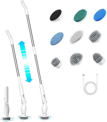 Miniatura 6 de Limpiador giratorio eléctrico 9 en 1 con 9 cabezales de cepillo, cepillo de limpieza inalámbrico, ángulo ajustable, IPX5, impermeable, pantalla Negro