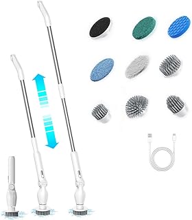 9-in-1 Electric Spin Scrubber with 9 Brush Heads Cordless Cleaning Brush Scrubber Adjustable Angle IPX5 Waterproof LED Digital Display Screen Shower Cleaning Brush for Home Bathroom Kitchen Car