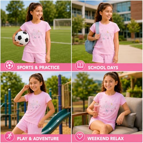 Image of AEROPOSTALE Girls Athletic Shorts Set - 2 Piece Jersey Graphic T Shirts & Fleece Cargo Shorts - Kids Activewear Clothing Set