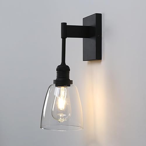 Yosoan Moderno aplique de pared interior con espejo, 1 luz, lámpara industrial vintage, iluminación de tocador para interiores, cableado con cono