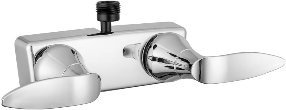 Empire Faucets RV Shower Valve Kit - 4 Inch White Diverter With Crystal Knobs & Vacuum Breaker For Trailers & Campers