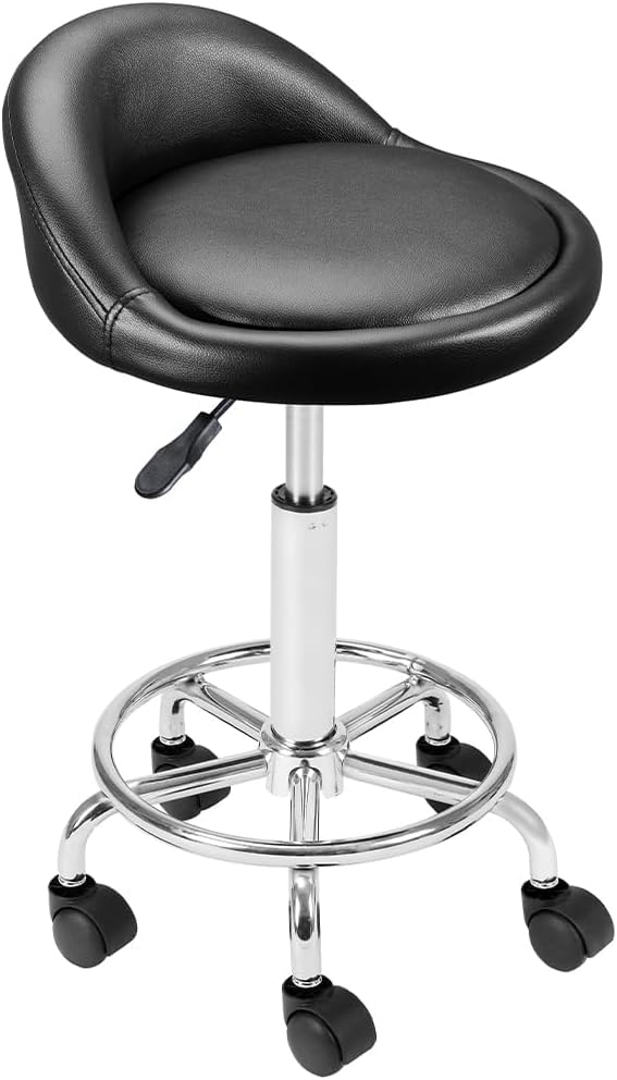 FENIXSHOP24 Sgabello Estetista per pedicure/manicure con Ruote - Regolabile in Altezza - Girevole -...