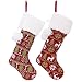 Valery Madelyn Set of 2 21" Classic Collection Splendor Knit Christmas Stockings with Pom Pom Balls and Fur Cuff, Themed with Tree Skirt (Not Included)