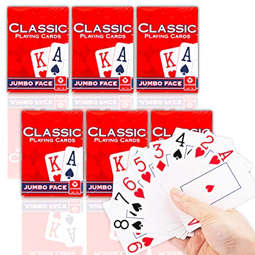 Cartamundi Cards Jumbo Playing Cards Large Print for Seniors, Adults ~ Playing Cards 6 Pack Large Face Playing Cards for Seniors, Hard-of-Seeing | Classic Playing Cards Jumbo Face (6 Decks)