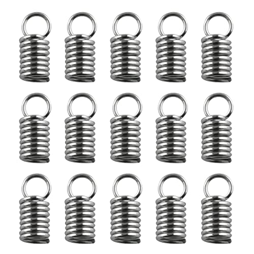 JCBIZ 100pcs 10.5x3mm Stainless Steel Spring Hook Buckle Spring Fastener Crimp Clasp Coil Cord End Clasp for Jewelry Making