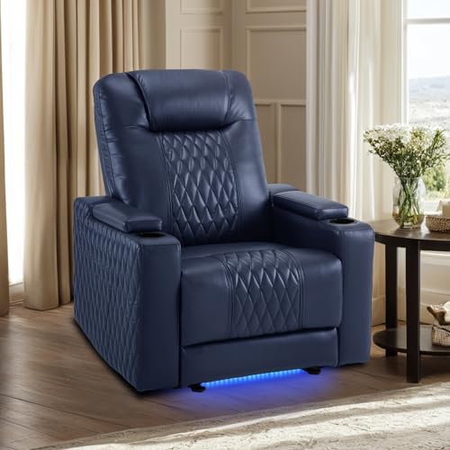 Image of MCombo Oversized Power Recliner Chair with Adjustable Headrest & LED Light for Adults, Zero Gravity Recliner with USB & Type C Ports, Cup Holders for Living Room & Home Theater, Faux Leather HTS401