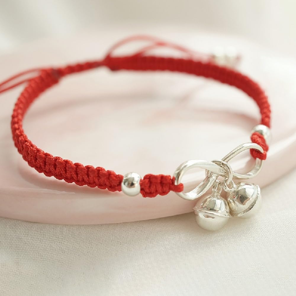 Fashion 925 Sterling Silver Bell Rope Bracelet for Women, Hand Knitting Dainty Bell Mobius Design Jewelry, Lucky Bell Amulet Rope Bracelet Handmade String Adjustable Bracelet - Image 2