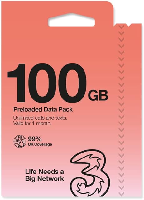 Three Mobile PAYG Voice SIM Pack - 100GB