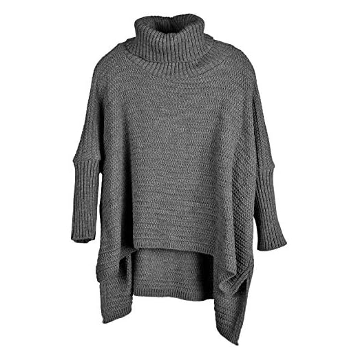 styleBREAKER Dam överdimensionerad poncho stickad jumper med fröstygn mönster och långa ärmar, rullad kneck, poncho, en storlek 08010065