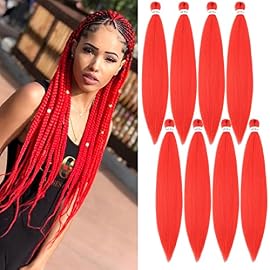 Pre stretched Braiding Hair 8 Packs 30 Inch Professional Long Braiding Hair Extensions Synthetic Fiber Crochet Twist Braids Hair Soft Yaki Texture Hot Water Setting(30Inches,Red)…