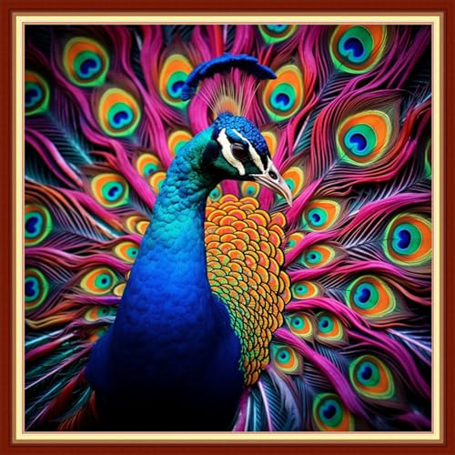 Image of Disxvivy Cross Stitch Stamped Full Embroidery Kits DIY 11CT Cotton Thread Printed DIY Needlepoint Kits Craft Needlework Set Cross-Stitch Stamped Sets-Colorful Peacock 18x18 inch