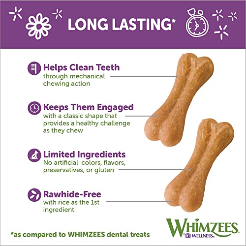 Whimzees By Wellness Rice Bone Natural Dog Dental Chews, Long Lasting Treats, Grain-Free, Freshens Breath, For Dogs 25-60 Lbs, 9 Count #TOP3