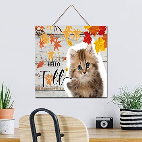 Plaque en bois décorative Hello Fall - Style Naturel en Bois 30,5 cm