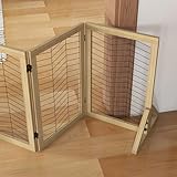 PawHut Hunde Absperrgitter aus Holz, Türschutzgitter, Klappbares Hundegitter mit 8 Platten, Hundeabsperrgitter, Treppenschutzgitter, Kamingitter für Ofen, Natur, 375 x 44 x 70 cm