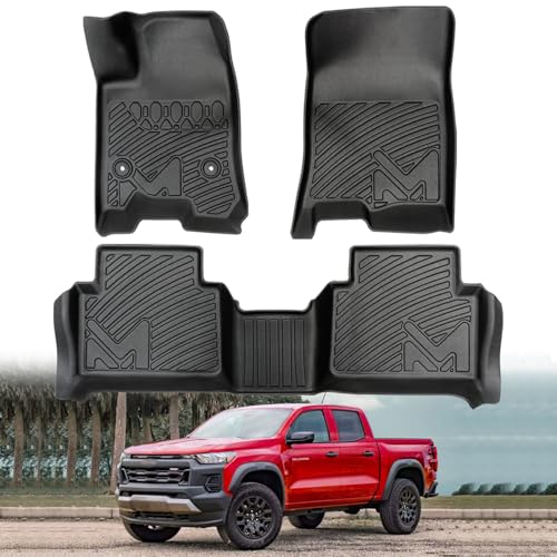 Image of TPE Automotive Floor Mats Custom for 2023-2026 Chevy Colorado & GMC Canyon Crew Cab, All Weather Cover Protection Waterproof Black Floor Liner Front & Rear Row Full Set Car Mats, 3PCS
