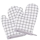 Cadi 耐熱 キッチンミトン 2個セット キッチン ミトン 鍋つかみ オーブンミトン 鍋掴み 耐熱ミトン 鍋 つかみ 北欧風 厚手 オーブン ミット なべつかみ モノトーン (ホワイトチェック)