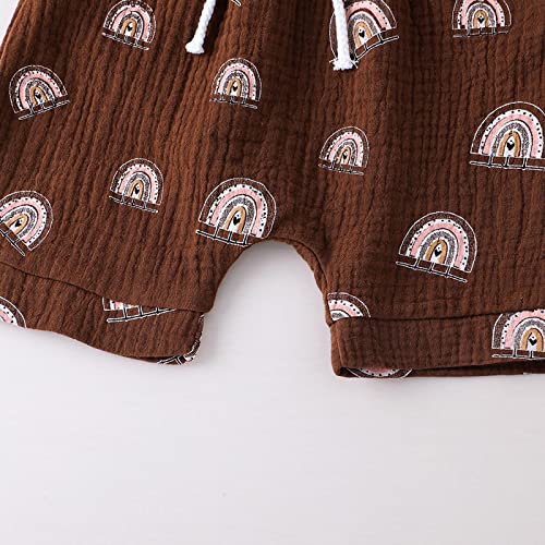 3M-3Y Trajes Shorts de linho para bebês com estampa de arco-íris de algodão para meninas e meninos (
