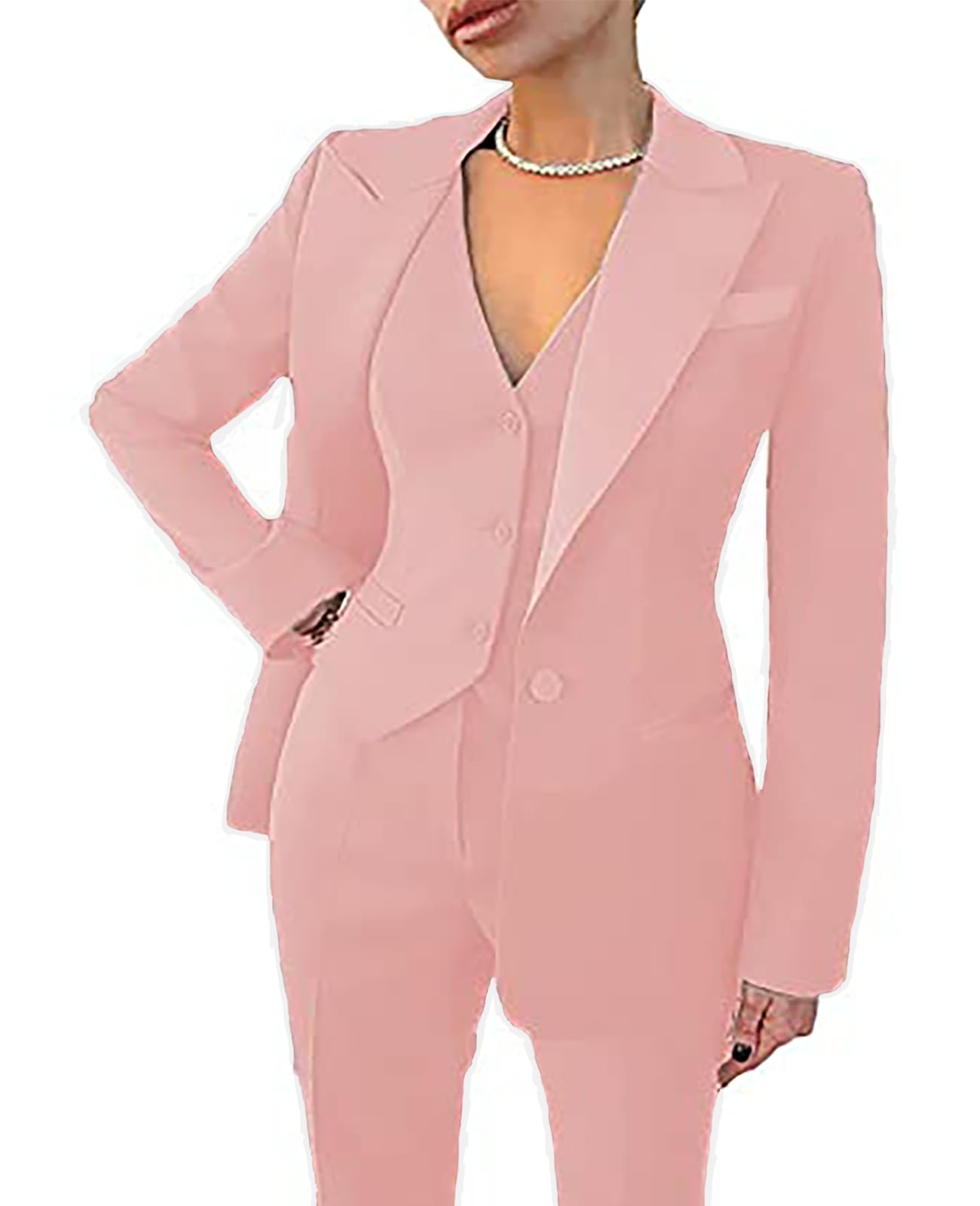 Leader Women's Work Suit Blazer Vest Pants Business Suit Set Pink