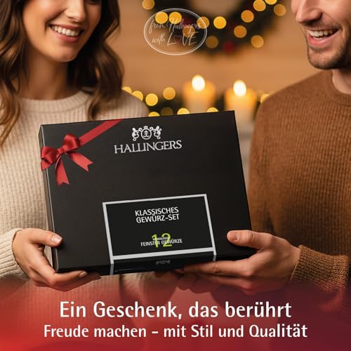 Foto von Hallingers Genuss Manufaktur Gewürze Geschenkset – 12 Premium Gewürze im Glas, edle Geschenkbox zum Kochen & Grillen, Gewürz Set 