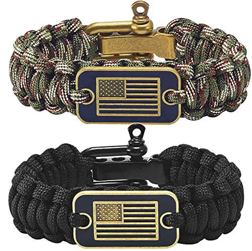 Paracord Bracelet for Men with Bronze USA Flag Adjustable 550 Paracord Tactical Survival Wristband for Military Veterans Patriotic Outdoor Emergency Gear & Gift Fathers Day Independence Day