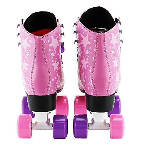 Patins Retrô Clássico 4 rodas Quad Roller Azul, Rosa e Preto - BBR Toys (rosa)