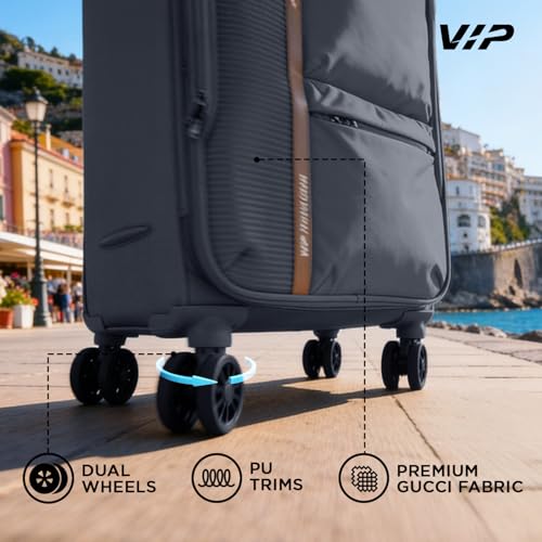 Image of VIP Grande 8 Wheel Check-in (Medium Size) Soft Case Trolley Bag | TSA Lock | Expandable Polyester Luggage | 3 Year International Warranty | Anti-Theft Zipper | 70 CM Suitcase for Travel | Black