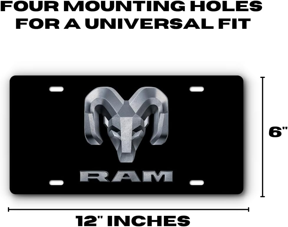 Front Vanity Plate for Ram Vehicles - Mopar Officially Licensed - Brushed Stainless Steel with Mounting Holes (Black)