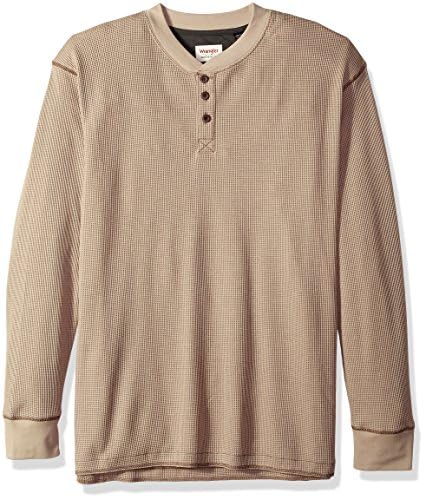 Wrangler Authentics Men's Long Sleeve Waffle Henley, Pumice Stone, Large
