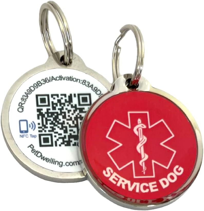 Smart Service Dog Tag with NFC & QR Code - Medical Symbol, Easy Access to Emergency & Handler Info