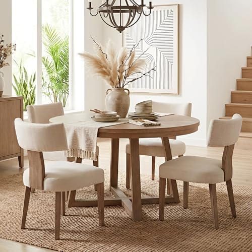 HNY Mid Century Modern Dining Chairs Set of 4, Farmhouse Linen Fa...