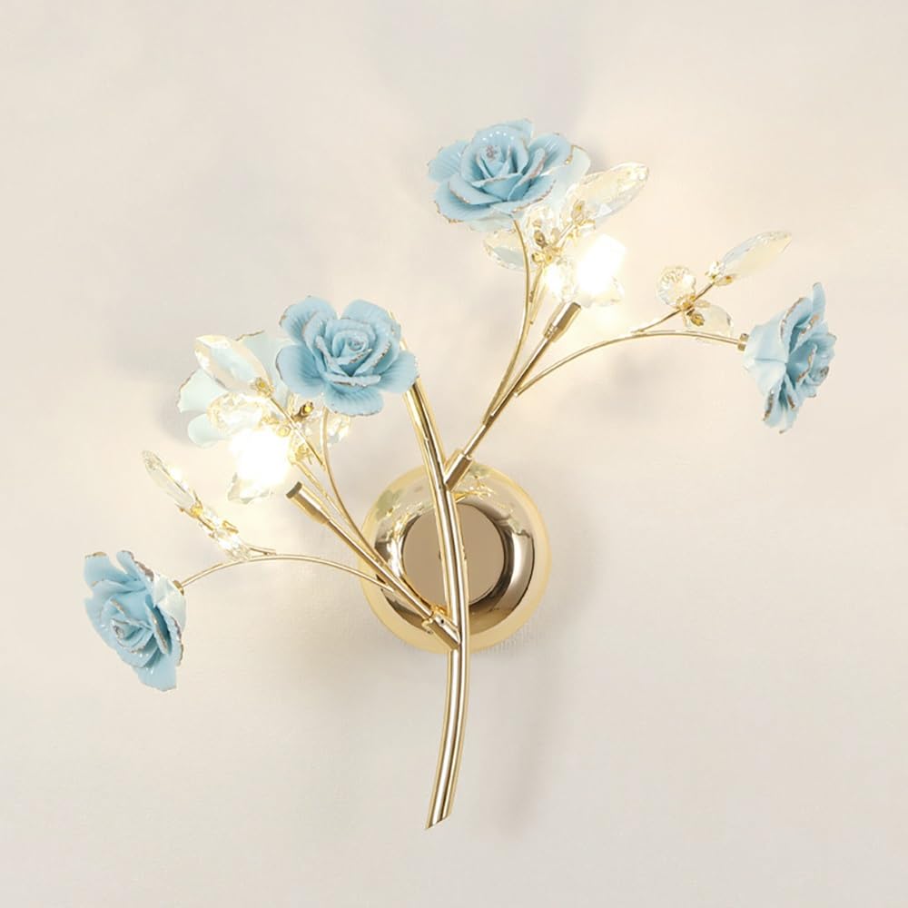 COSRUB Floral Ceramic Wall Lights, Gold Branch Wall Sconce for Bedside