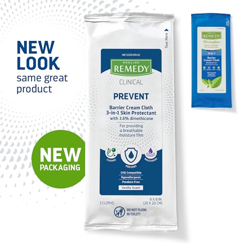 Medline Remedy Clinical 3-in-1 Barrier Cream Cloth, 3 count (45 Packs), 8 x 8 in Adult Wet Wipes, Vanilla Scent, Incontinent Care, Dimethicone, Irritated Skin, Soothing, Nourishing, Gentle - Thumbnail 2